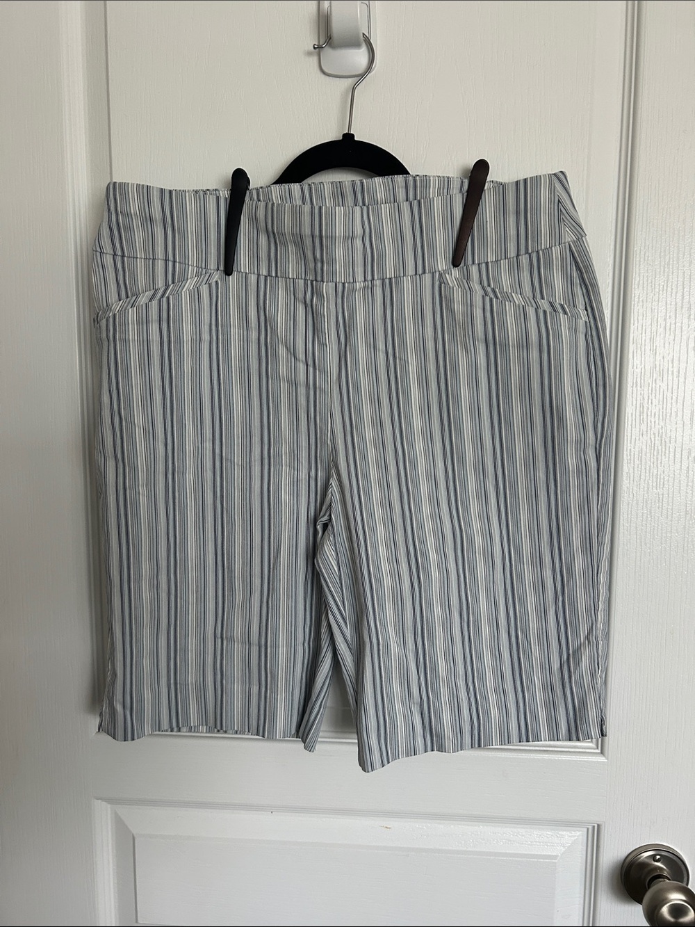 Chico's Blue and White Striped Pull-On Bermuda Shorts